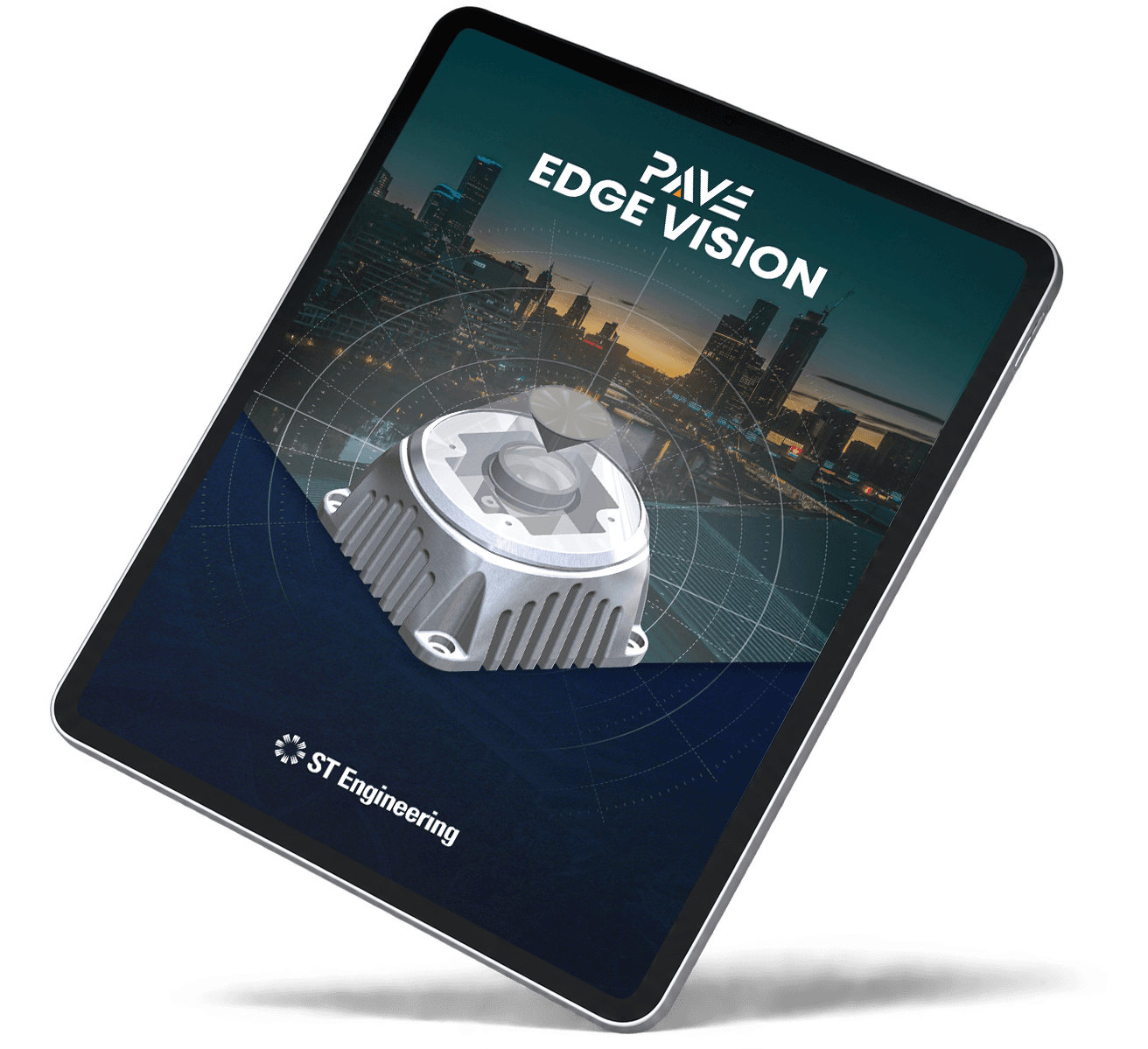ST Engineering PAVE Edge Vision marketing presentation displayed on a tablet