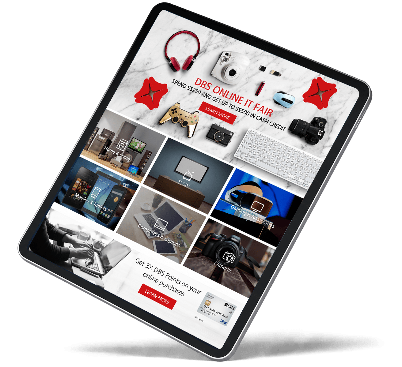 DBS online IT fair campaign microsite displayed on a tablet