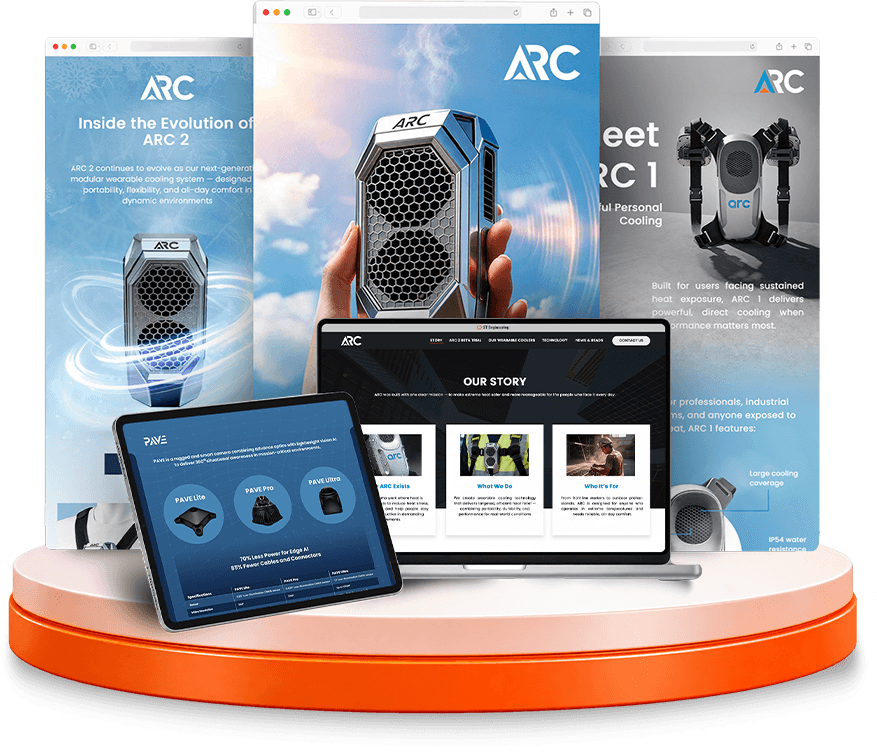 ST Engineering ARC campaign website, landing pages and digital creative displayed across desktop, tablet and mobile screens