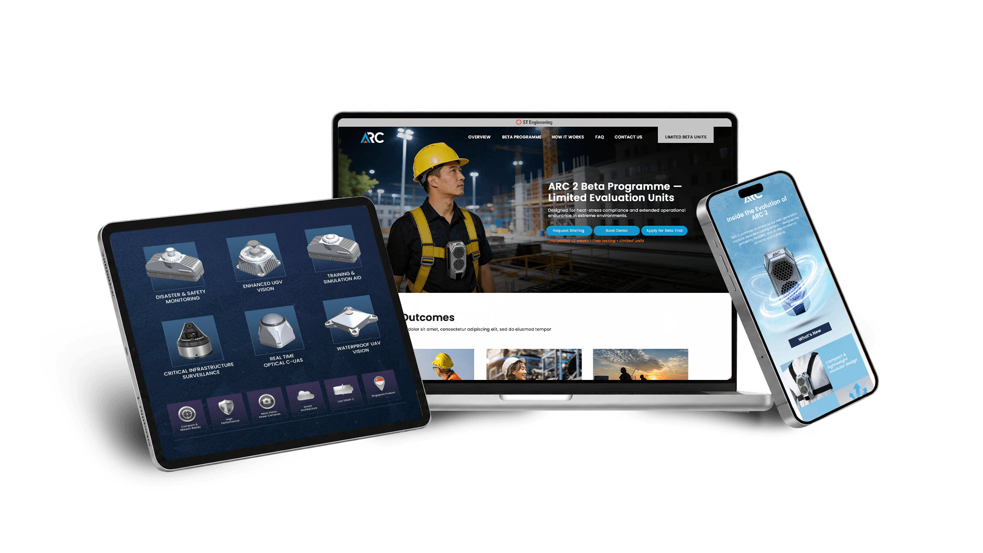 ST Engineering ARC campaign website and digital content shown across tablet, laptop and mobile devices